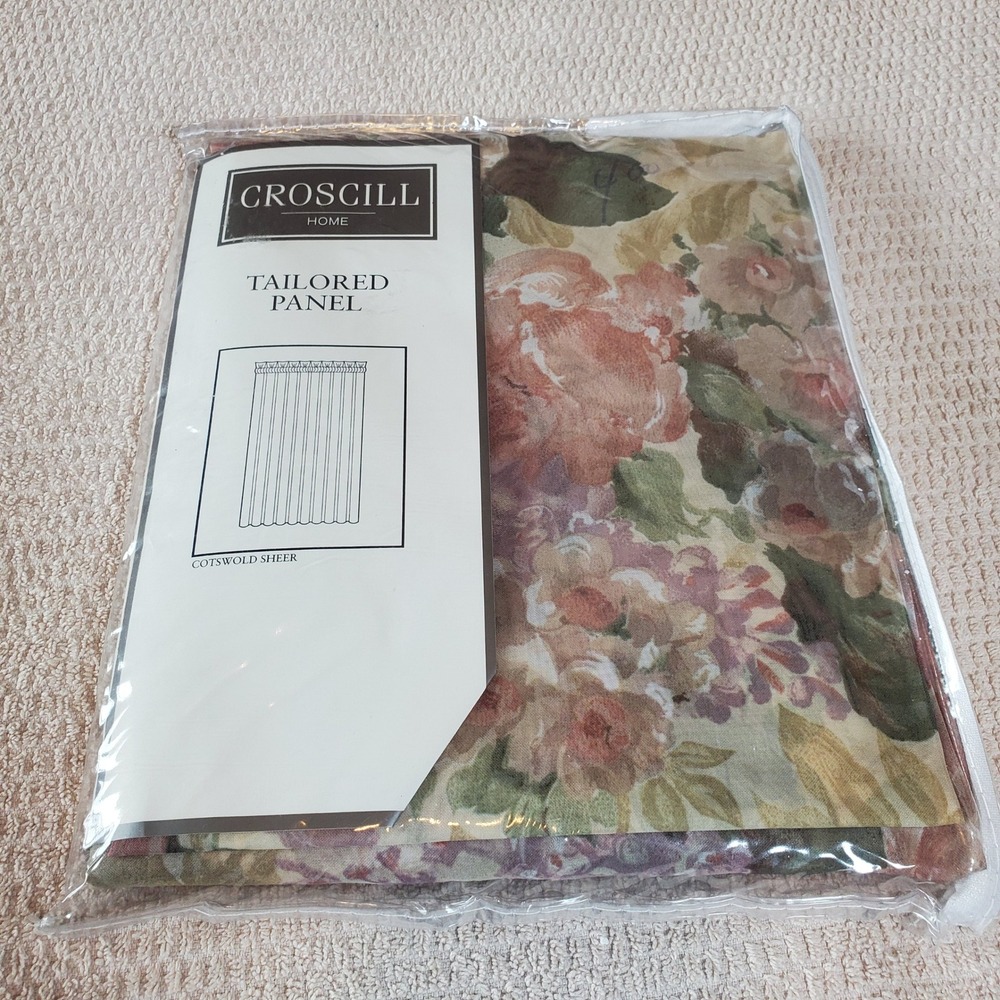Croscill Cotswold Sheer Floral Tailored Curtain Panel 59x84 Rose Sage 8358 NEW
